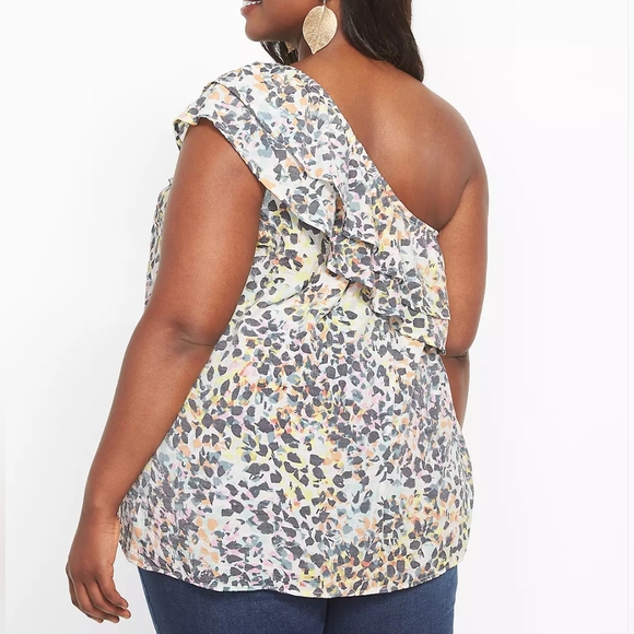 Lane Bryant Classic One Shoulder Ruffle Front Top Floral 16 Summer Celebration - Picture 2 of 6